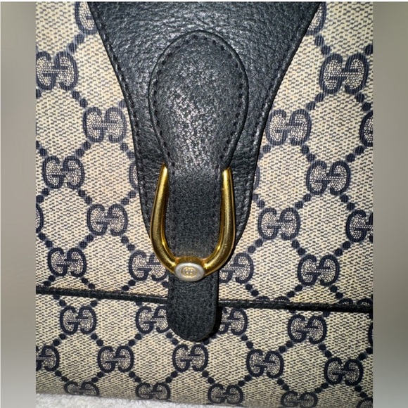 GUCCI GG Canvas Shoulder Bag PVC Leather Gray Navy - Picture 6 of 11